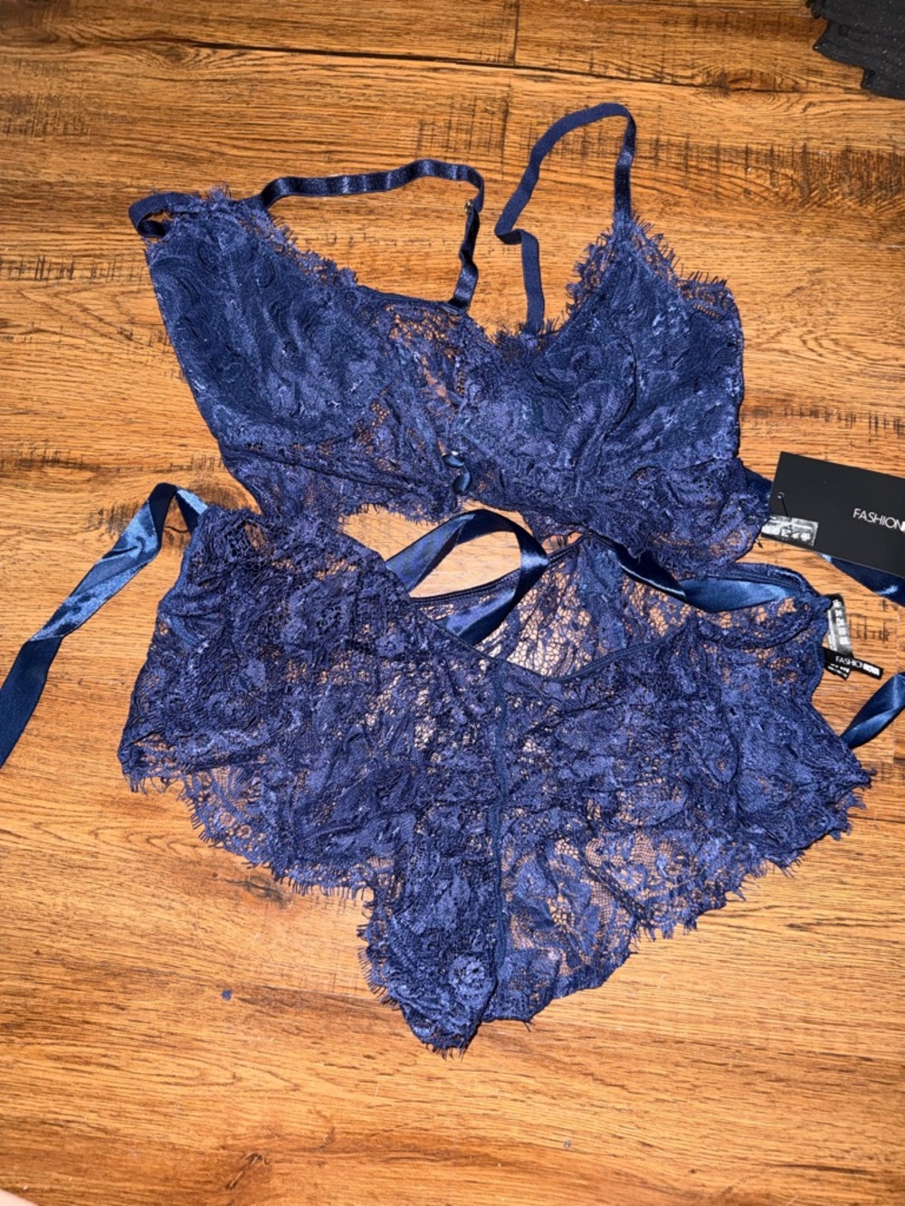Fashion Nova Navy Blue Lace Bralette & Bikini Set